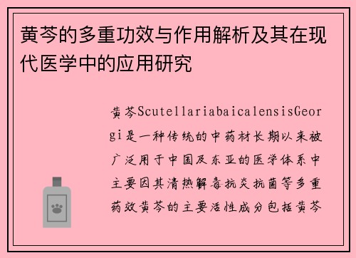 黄芩的多重功效与作用解析及其在现代医学中的应用研究